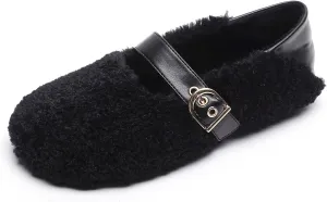 Hee grand Winter Faux Fleece Cozy Flats for Women Fur Lining Warm Fuzzy Soft Flats Anti-Slip Sole Indoor/Outdoor