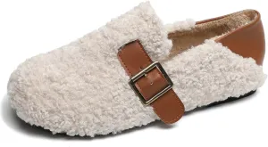 Hee grand Winter Faux Fleece Cozy Flats for Women Fur Lining Warm Fuzzy Soft Flats Anti-Slip Sole Indoor/Outdoor
