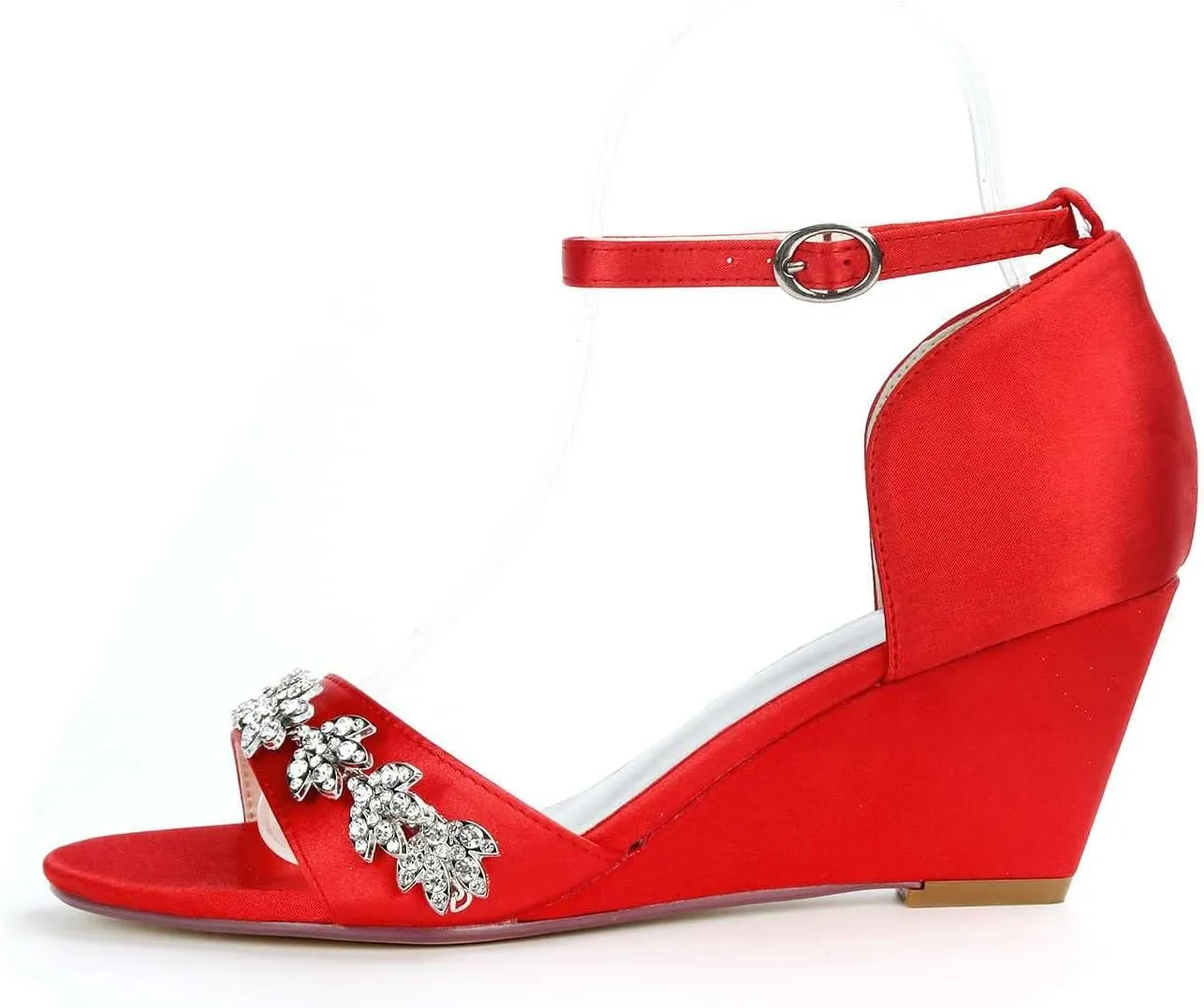 Heeled Wedge Sandals for Women,Buckle Open Toe High Heels Satin Dress Rhinestones Wedding Party Evening for Party Wedding