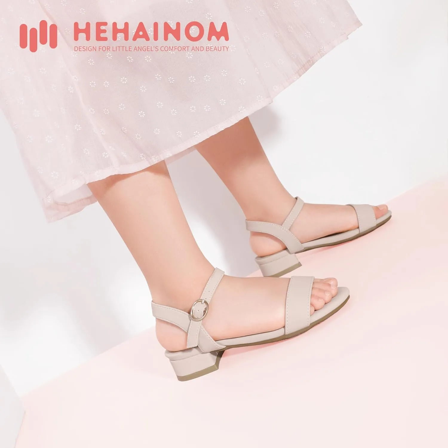 Hehainom Girls Dress Shoes Low Heels Sandals Open Toe Wedding Party School for Little Big Kids Flower Girl Shoes