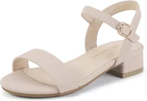 Hehainom Girls Dress Shoes Low Heels Sandals Open Toe Wedding Party School for Little Big Kids Flower Girl Shoes