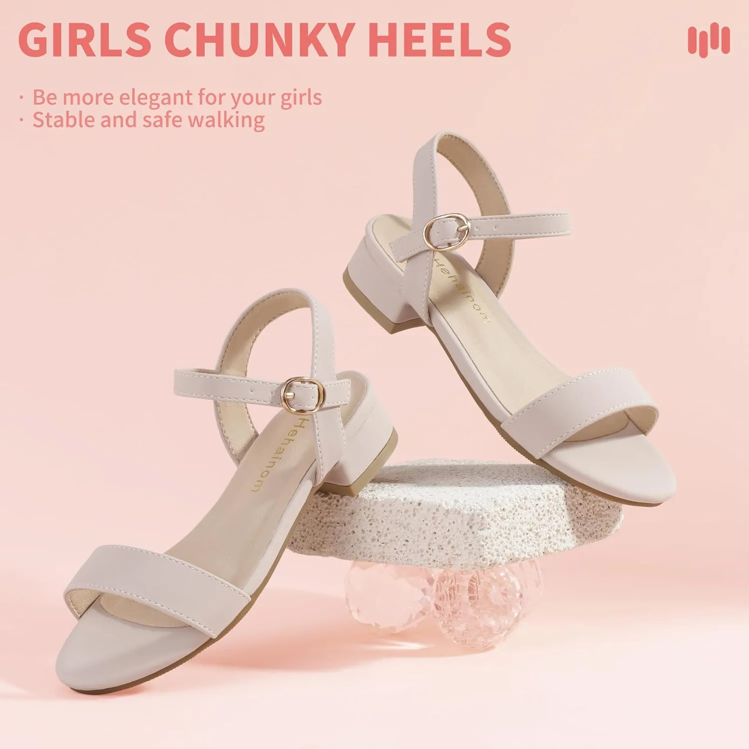 Hehainom Girls Dress Shoes Low Heels Sandals Open Toe Wedding Party School for Little Big Kids Flower Girl Shoes