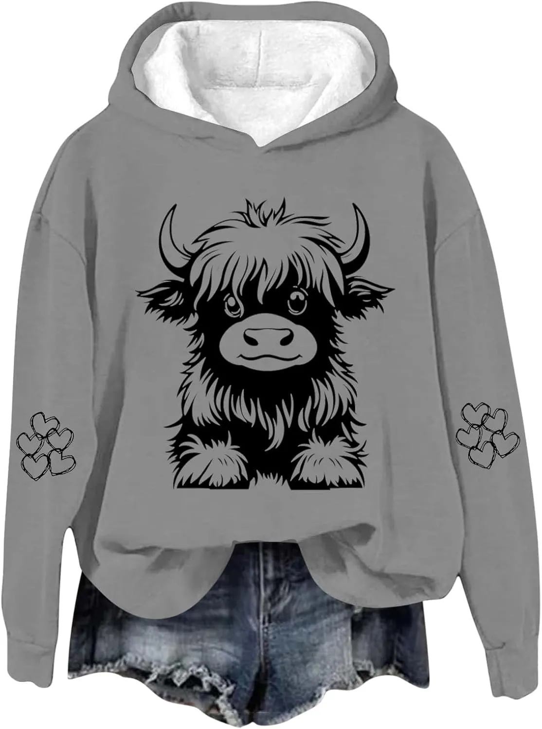 Highland Cow Hoodies for Women Cute Funny Graphic Sweatshirt Cowgirl Long Sleeve Plus Size Oversized Pullover Tops
