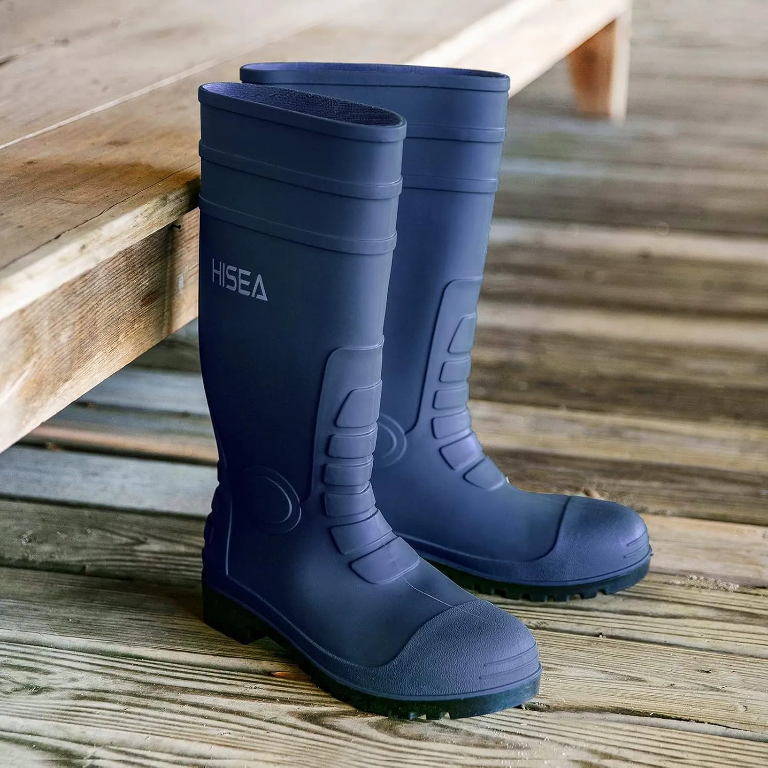 HISEA Men's Steel Toe Rain Boots PVC Rubber Boots, Waterproof Garden Fishing Outdoor Work Boots, Durable Slip Resistant Knee Boots for Agriculture and Industrial Working