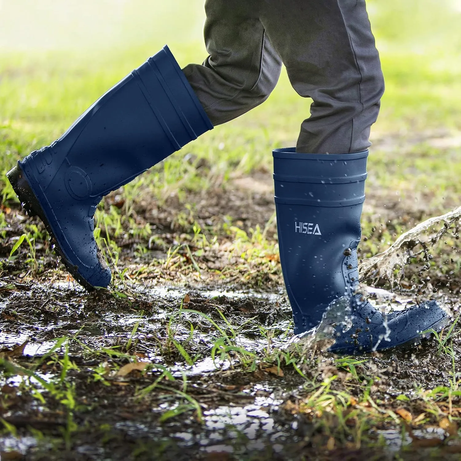 HISEA Men's Steel Toe Rain Boots PVC Rubber Boots, Waterproof Garden Fishing Outdoor Work Boots, Durable Slip Resistant Knee Boots for Agriculture and Industrial Working