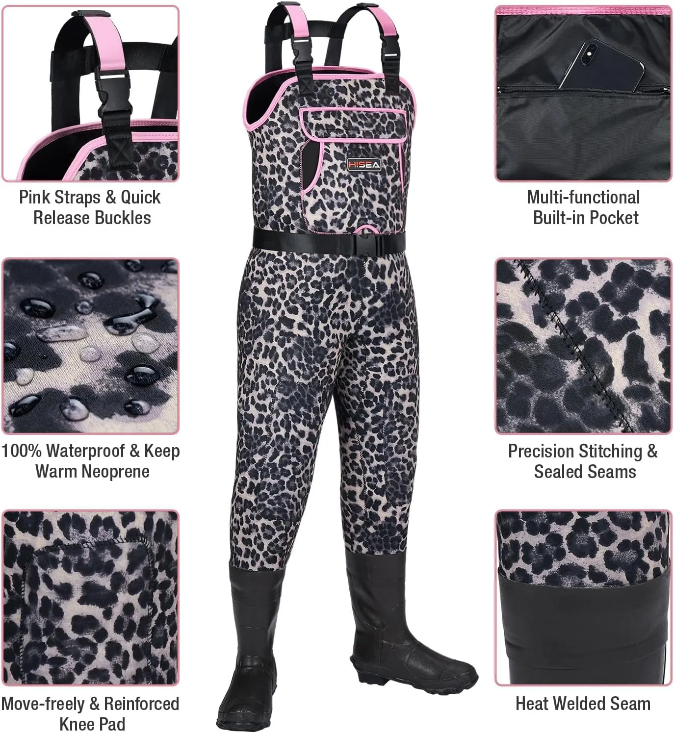 HISEA Women's Chest Waders Leopard Duck Hunting Waders for Women with Boots Neoprene Fishing Waders