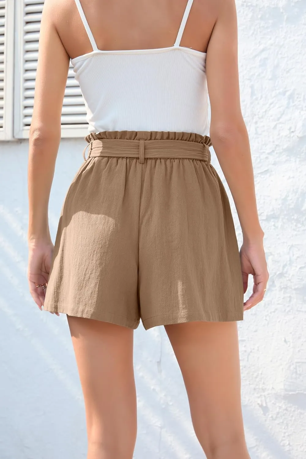 HIYIYEZI Women Casual Shorts Bowknot Tie Waist Summer Shorts with Pockets