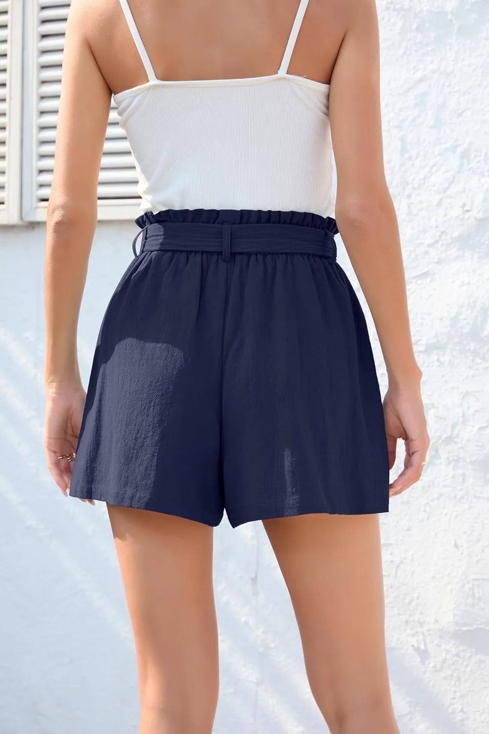 HIYIYEZI Women Casual Shorts Bowknot Tie Waist Summer Shorts with Pockets
