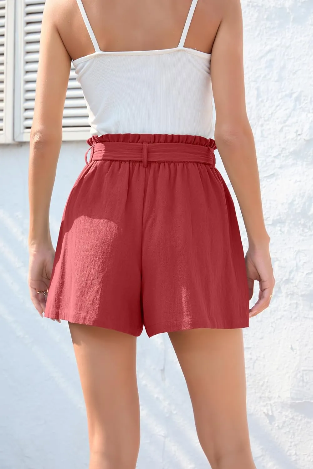 HIYIYEZI Women Casual Shorts Bowknot Tie Waist Summer Shorts with Pockets