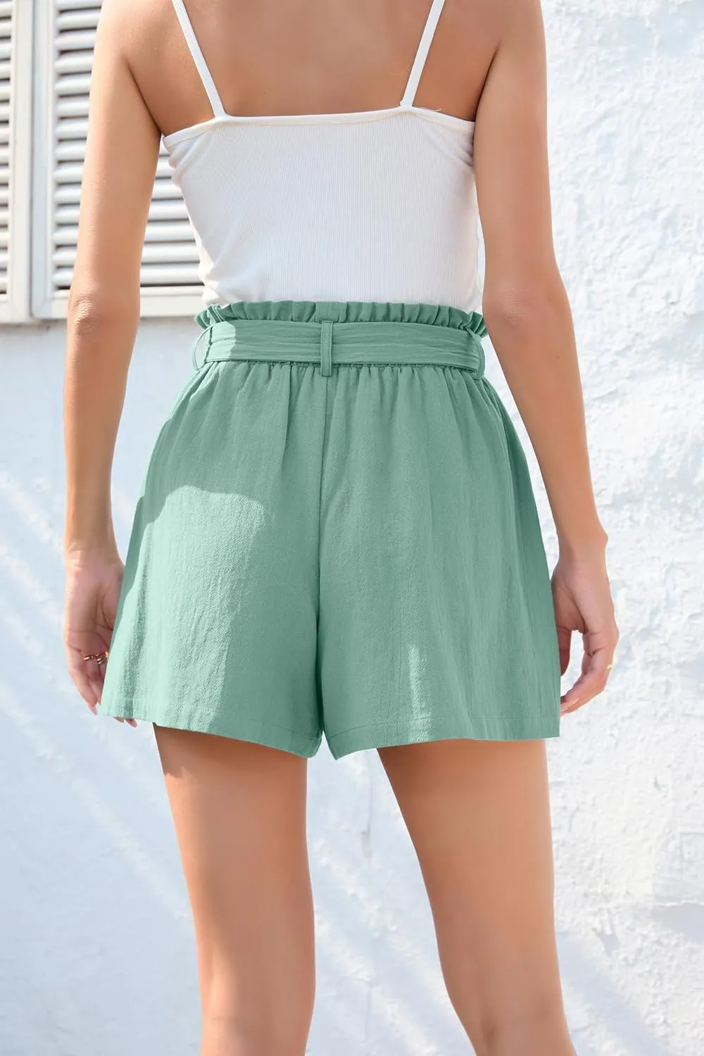 HIYIYEZI Women Casual Shorts Bowknot Tie Waist Summer Shorts with Pockets