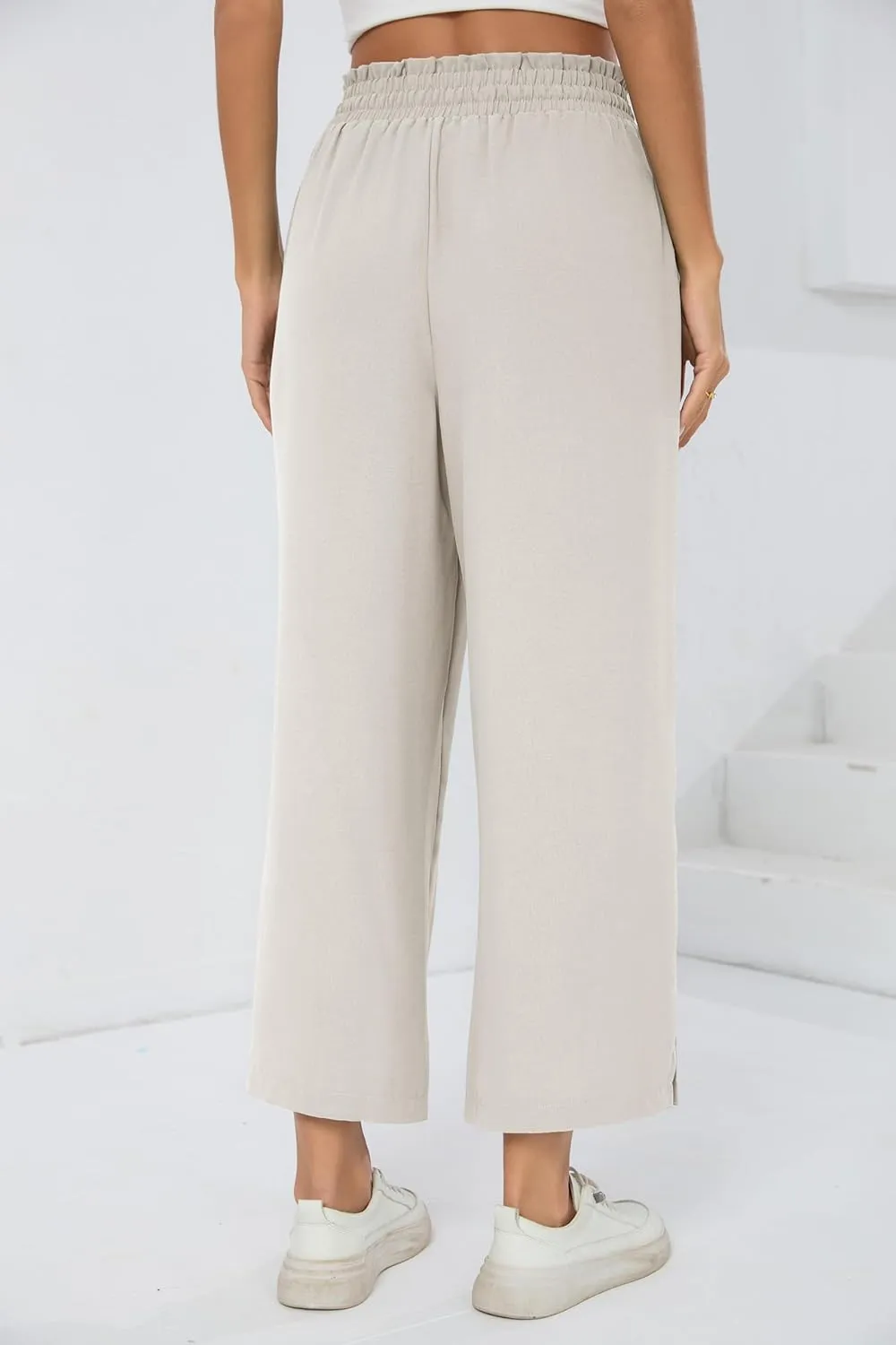 HIYIYEZI Womens Wide Leg Lounge Pants High Waisted Drawstring Casual Loose Palazzo Trousers with Pockets