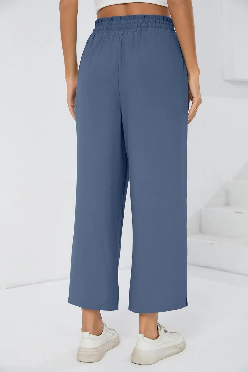 HIYIYEZI Womens Wide Leg Lounge Pants High Waisted Drawstring Casual Loose Palazzo Trousers with Pockets