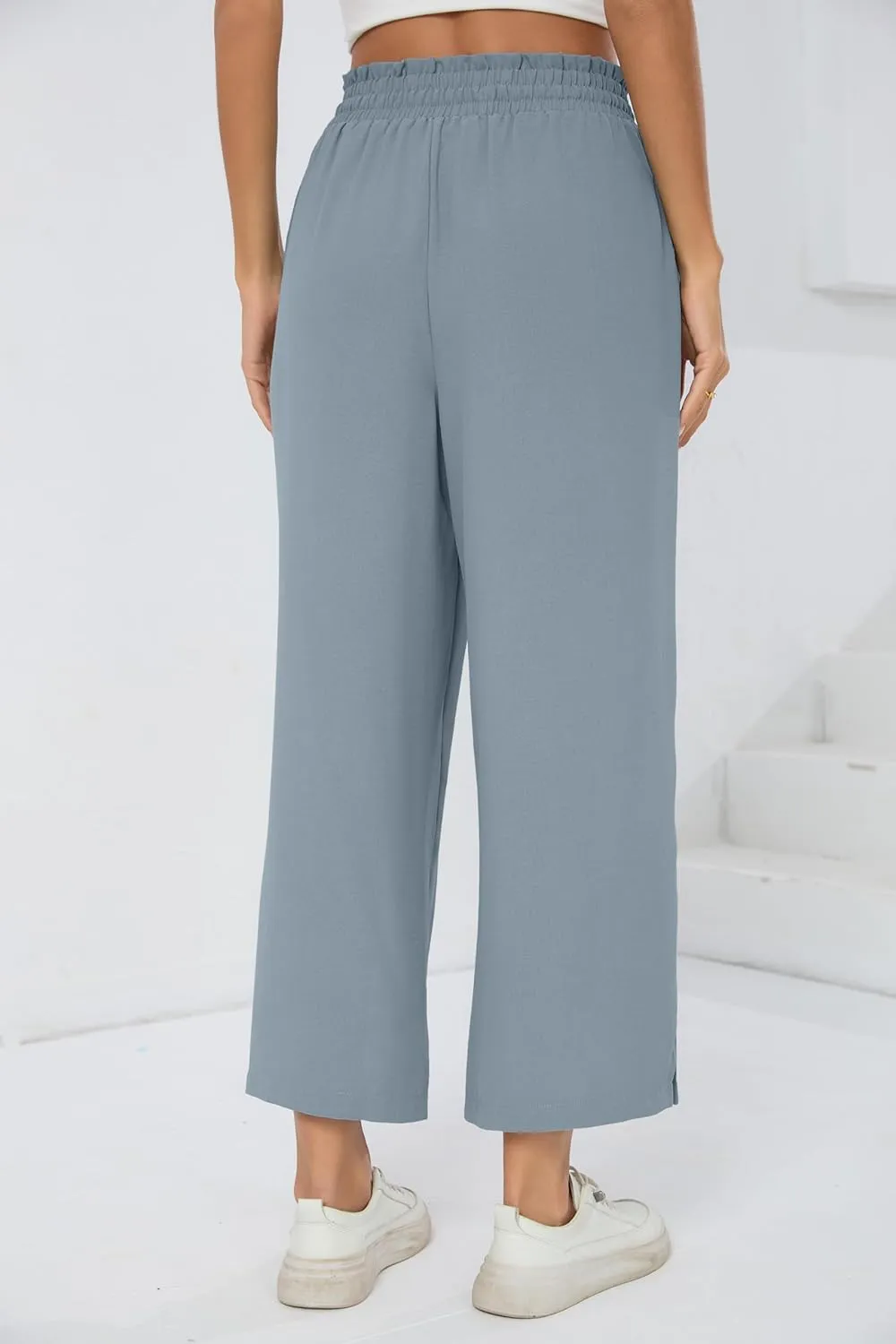 HIYIYEZI Womens Wide Leg Lounge Pants High Waisted Drawstring Casual Loose Palazzo Trousers with Pockets