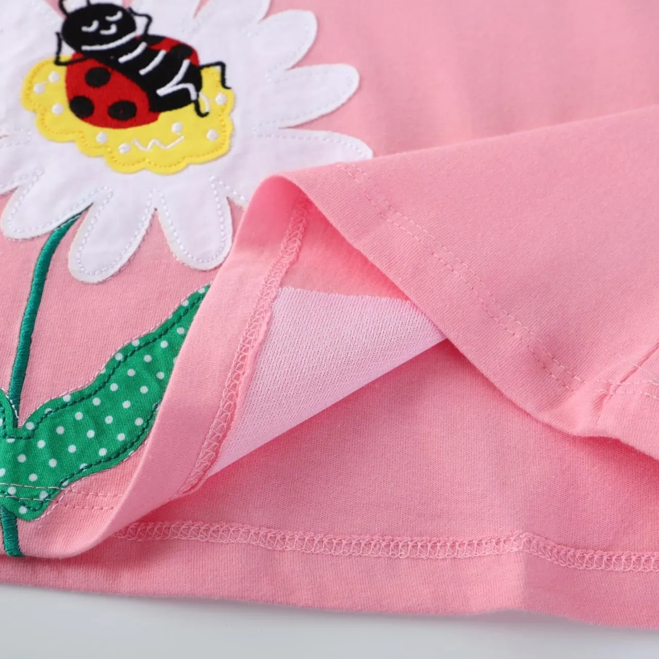 Hongshilian Toddler Girls Casual Cotton Dress Cartoon Appliques Short Sleeve Summer Playwear Dresses