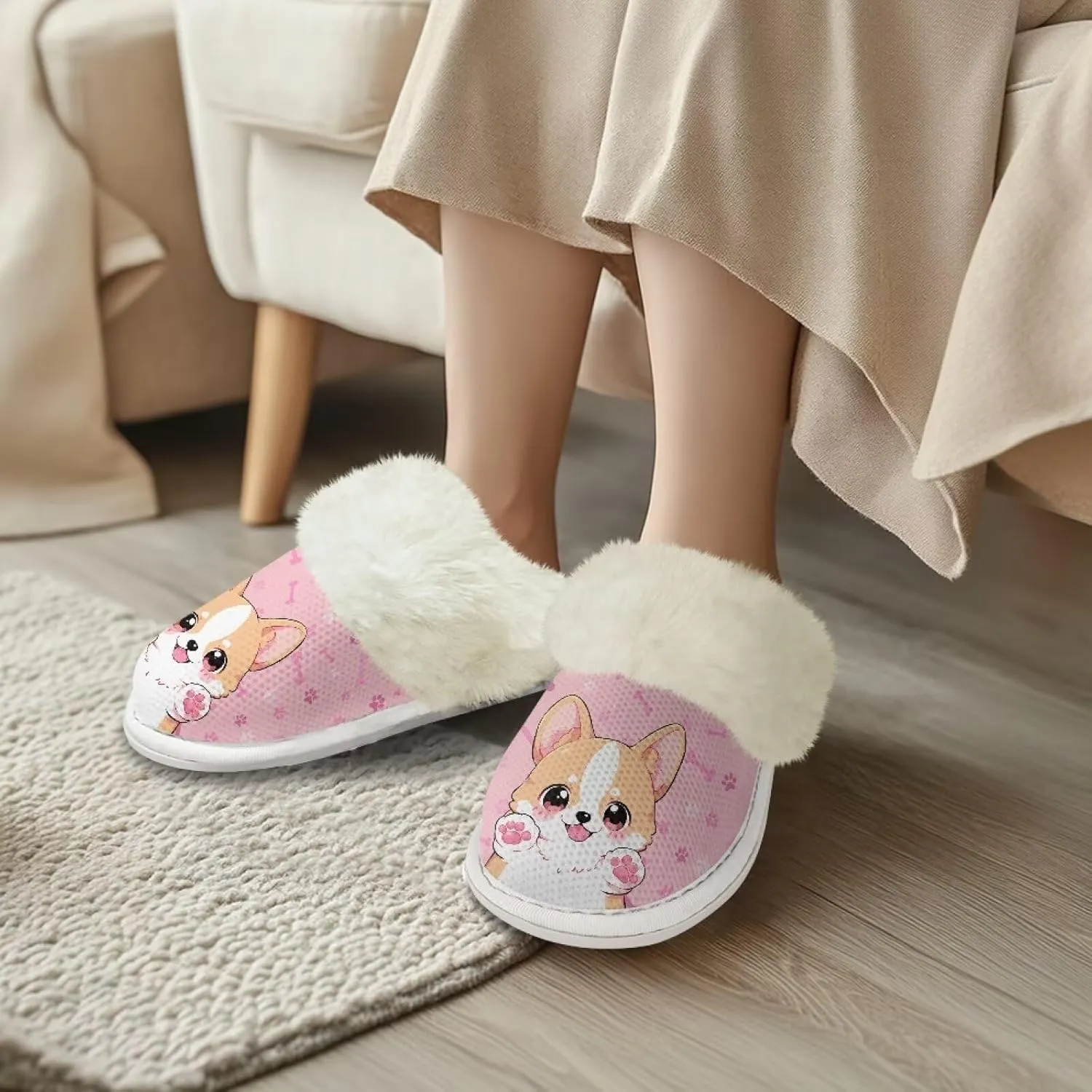 House Slippers for Women Men Winter Slip On Warm Closed Toe Home Shoes Flats Unisex Casual Breathable Soft Plush Bedroom Slipper for Bath Indoor