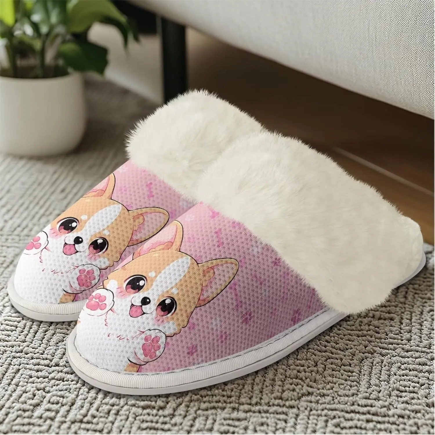 House Slippers for Women Men Winter Slip On Warm Closed Toe Home Shoes Flats Unisex Casual Breathable Soft Plush Bedroom Slipper for Bath Indoor