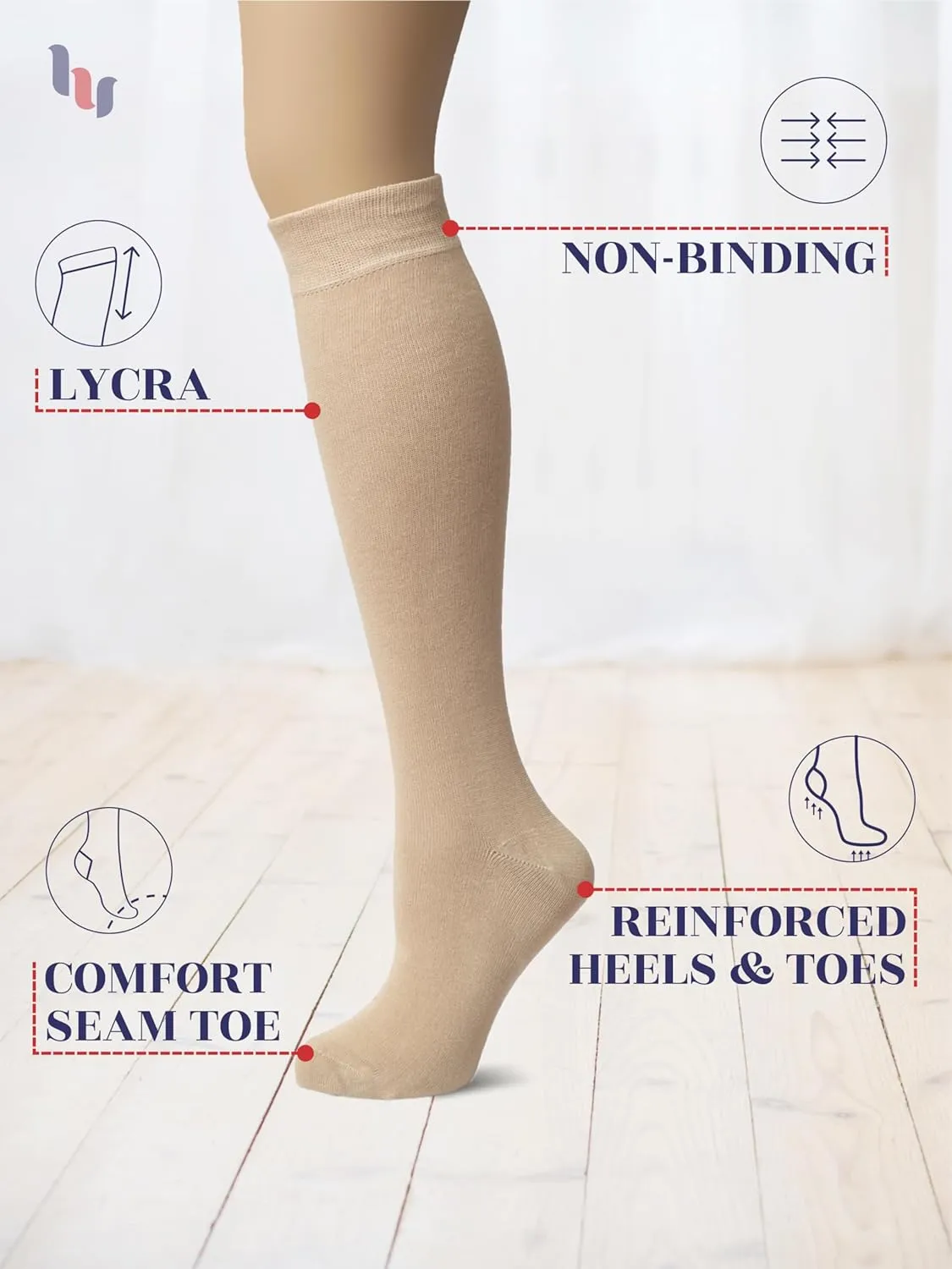 Hugh Ugoli Women Cotton Knee High Socks, Comfort Seam, Long Dress Socks, Soft, Lightweight, Size 5-8 & 8-11, 3 & 4 Pairs