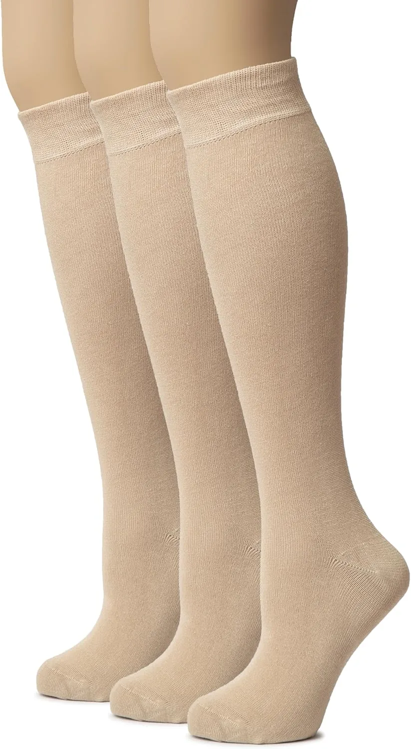 Hugh Ugoli Women Cotton Knee High Socks, Comfort Seam, Long Dress Socks, Soft, Lightweight, Size 5-8 & 8-11, 3 & 4 Pairs