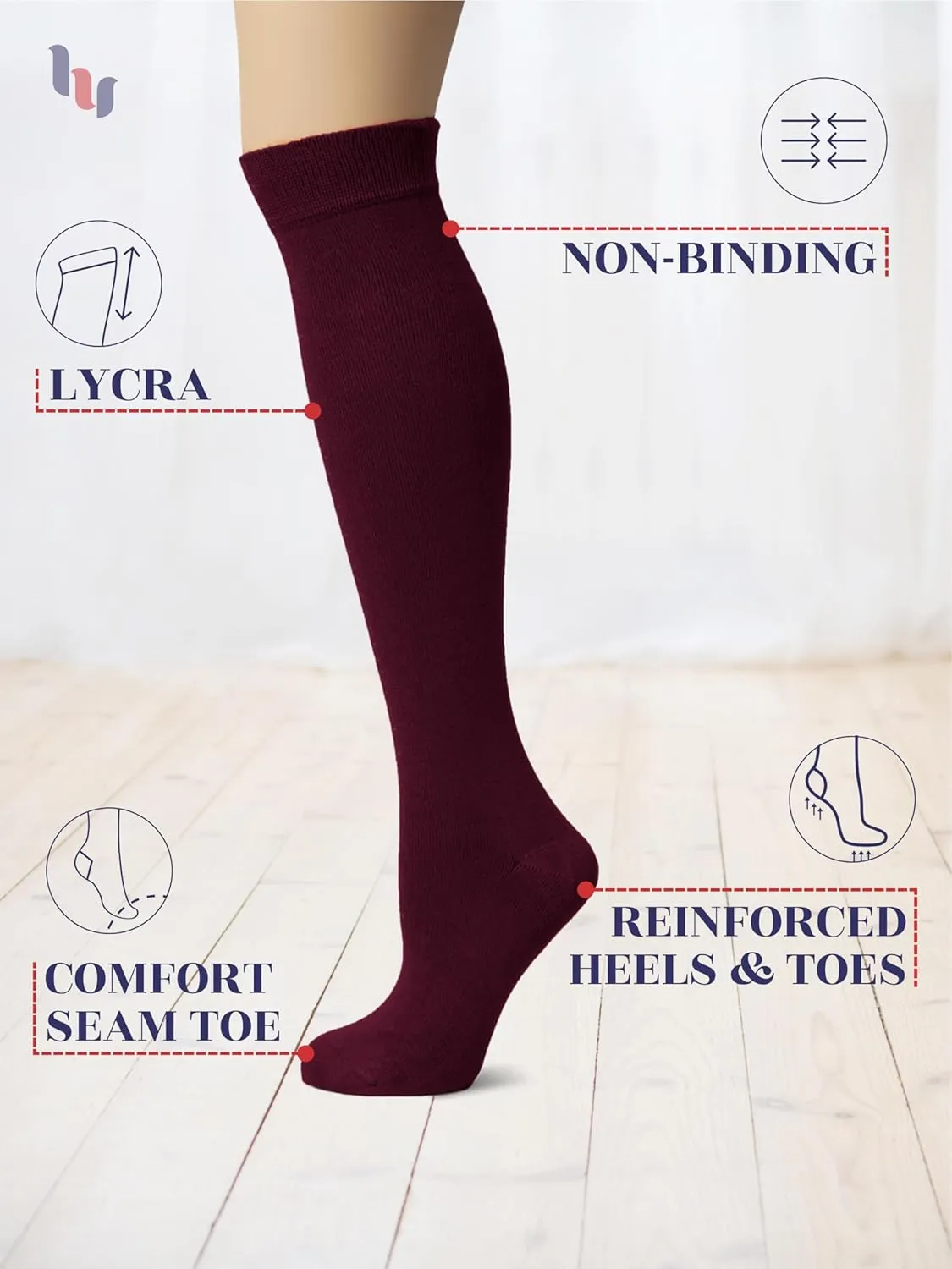 Hugh Ugoli Women's Bamboo Knee High Socks | Comfort Seam Long Dress Socks, Soft & Lightweight | Shoe Size 5-8/8-11, 4 Pairs