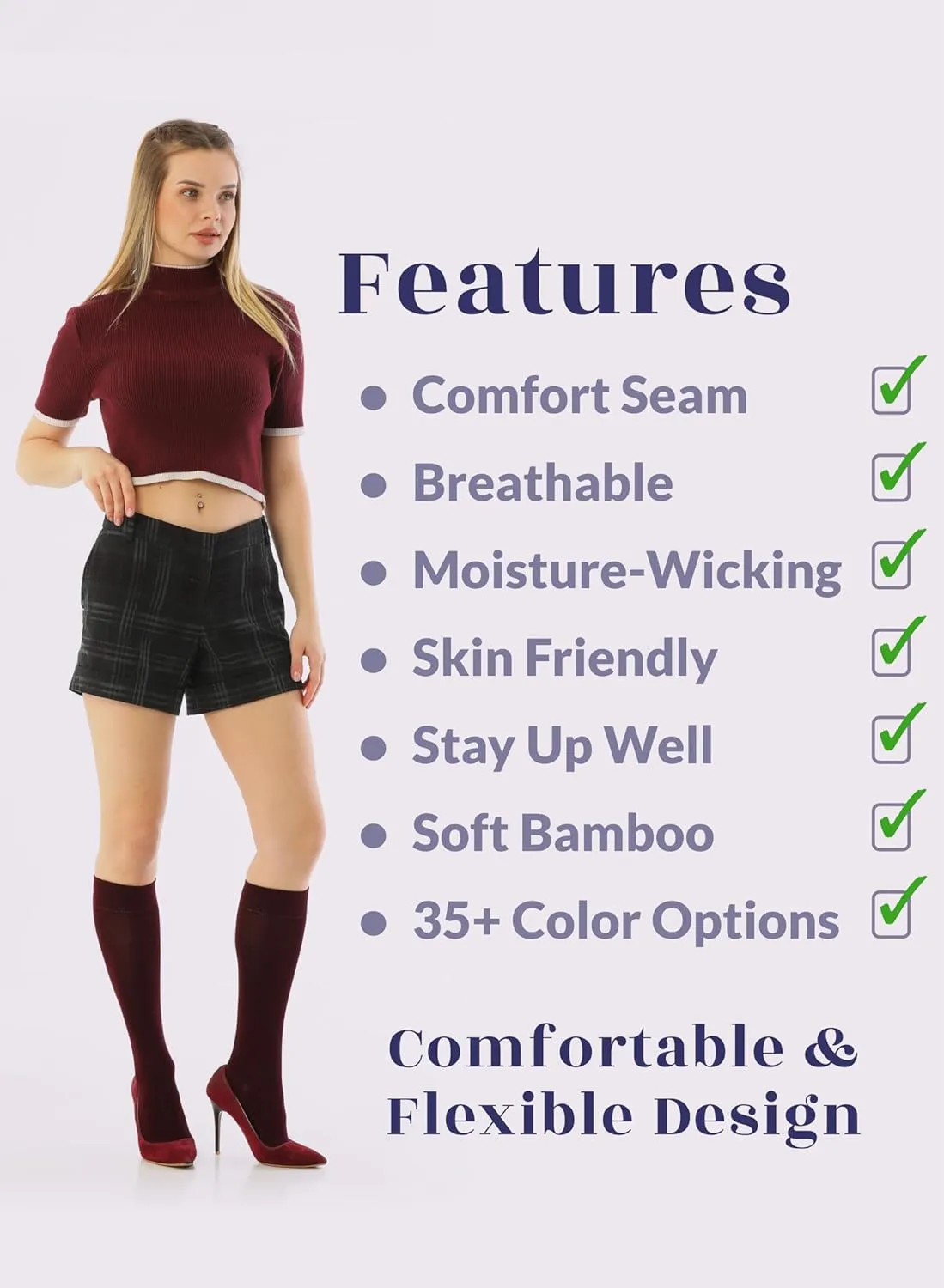 Hugh Ugoli Women's Bamboo Knee High Socks | Comfort Seam Long Dress Socks, Soft & Lightweight | Shoe Size 5-8/8-11, 4 Pairs