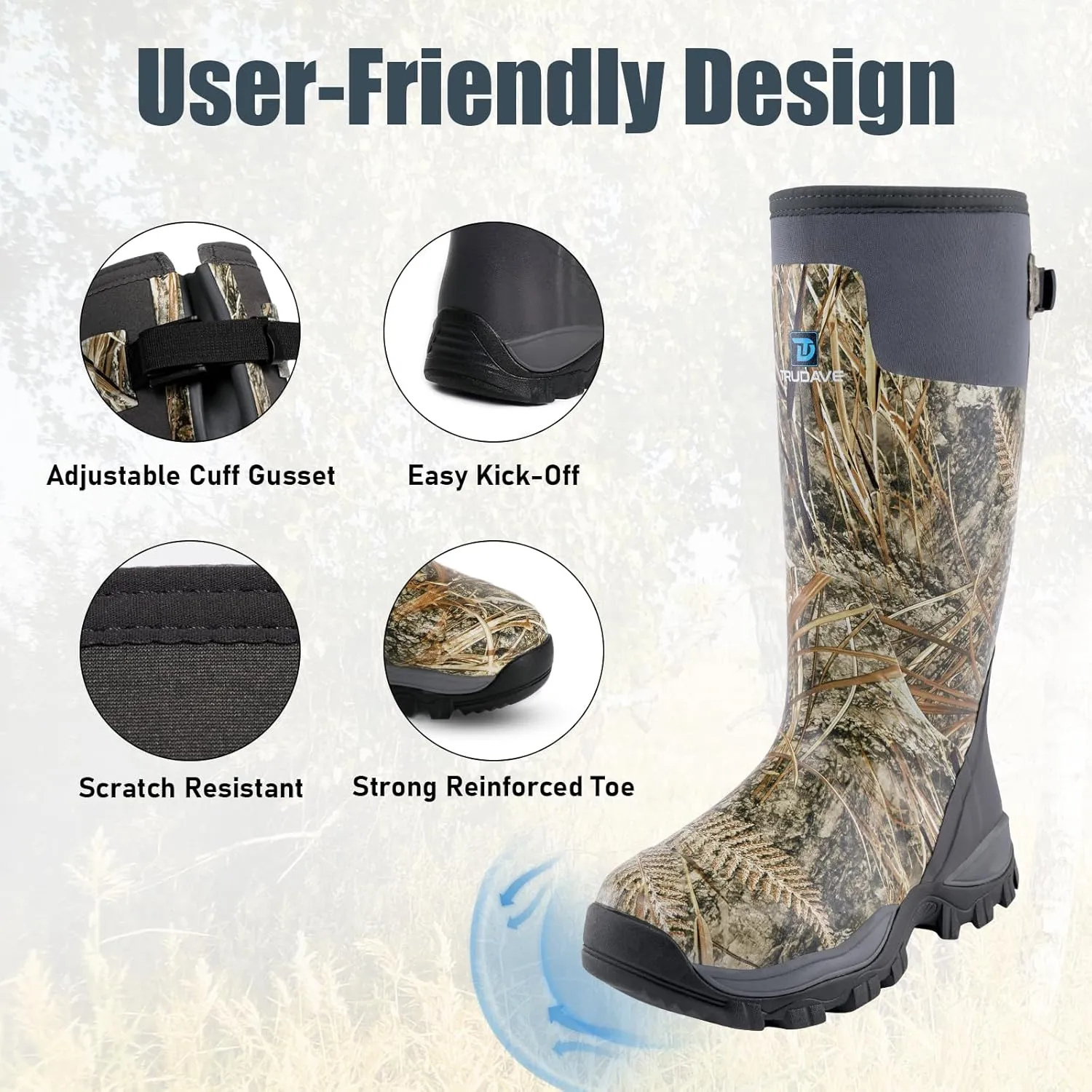 Hunting Boots for Men, Waterproof Rubber Boots with Steel Shank, 5mm Neoprene Camo Insulated Outdoor Hunting Boots (Size 5-14)