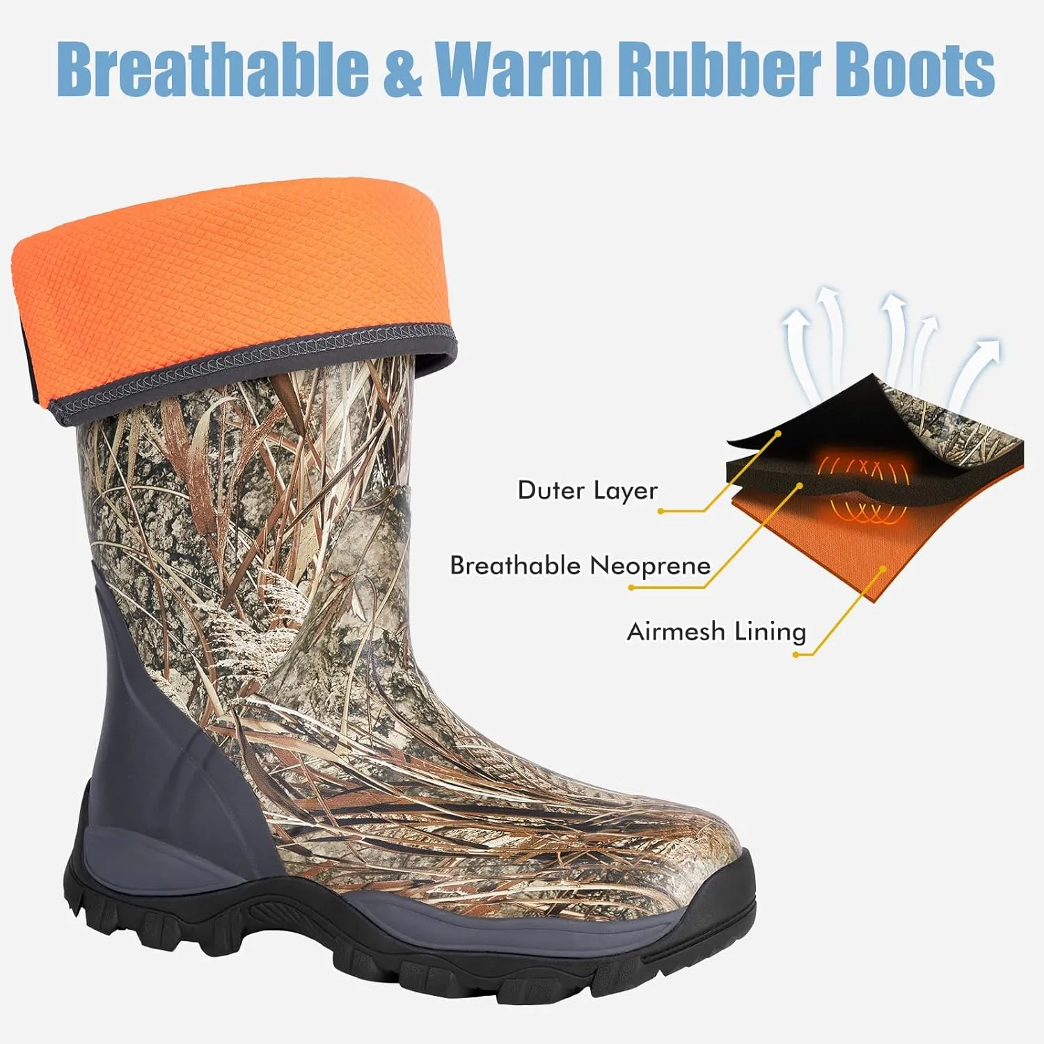 Hunting Boots for Men, Waterproof Rubber Boots with Steel Shank, 5mm Neoprene Camo Insulated Outdoor Hunting Boots (Size 5-14)