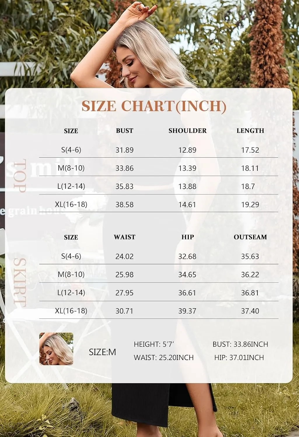 HUUSA Womens Two Piece Outfits Summer Bodycon Sleeveless Crewneck Crop Tank Tops Ribbed Split Long Skirt Dress Set