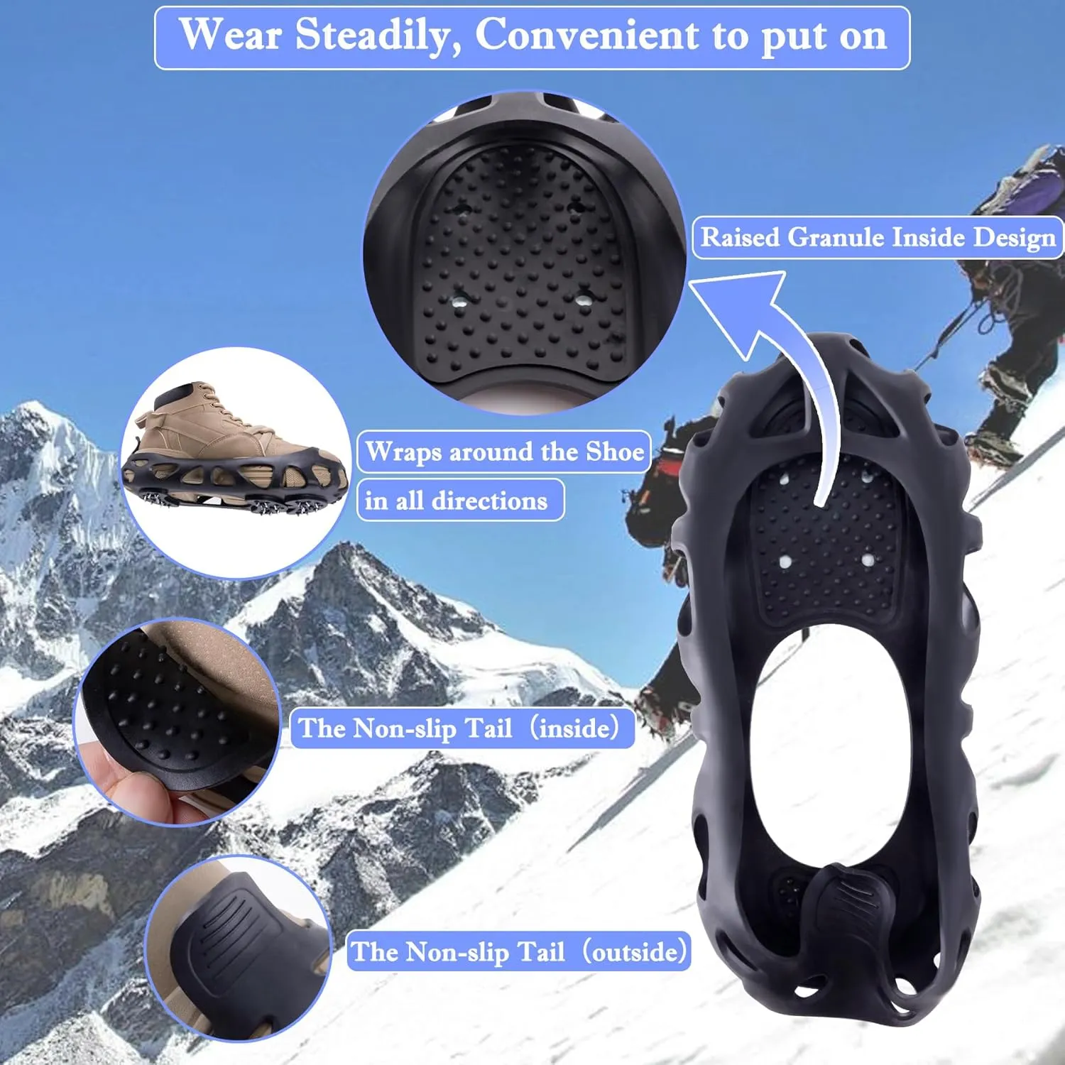 Ice Cleats for Shoes and Boots with 30 Spikes Anti Slip Snow Crampons