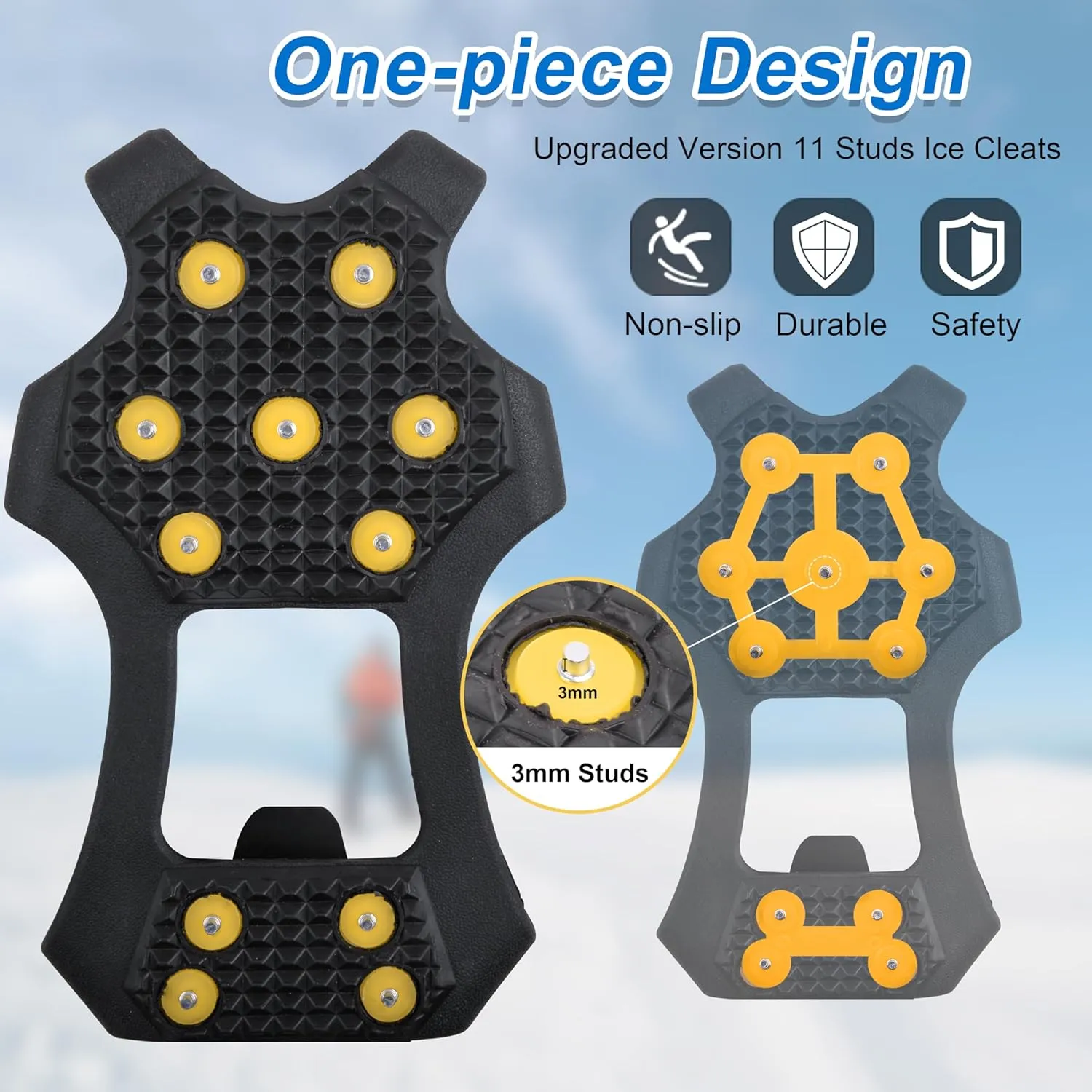 Ice Cleats Snow Traction Cleats Crampons for Shoes and Boots Anti Slip 11 Studs Grippers for Walking on Snow and Ice Footwear Rubber Walking Cleats Men Women