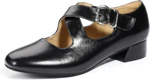 IDIFU Mary Jane Flats for Women Ballet Flats Square Toe Buckle Low Heel Dress Shoes Dressy Casual Comfortable Cute Formal Flat Shoes Bridal Office Criss Cross Strap Dress Flats Shoes