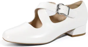 IDIFU Mary Jane Flats for Women Ballet Flats Square Toe Buckle Low Heel Dress Shoes Dressy Casual Comfortable Cute Formal Flat Shoes Bridal Office Criss Cross Strap Dress Flats Shoes