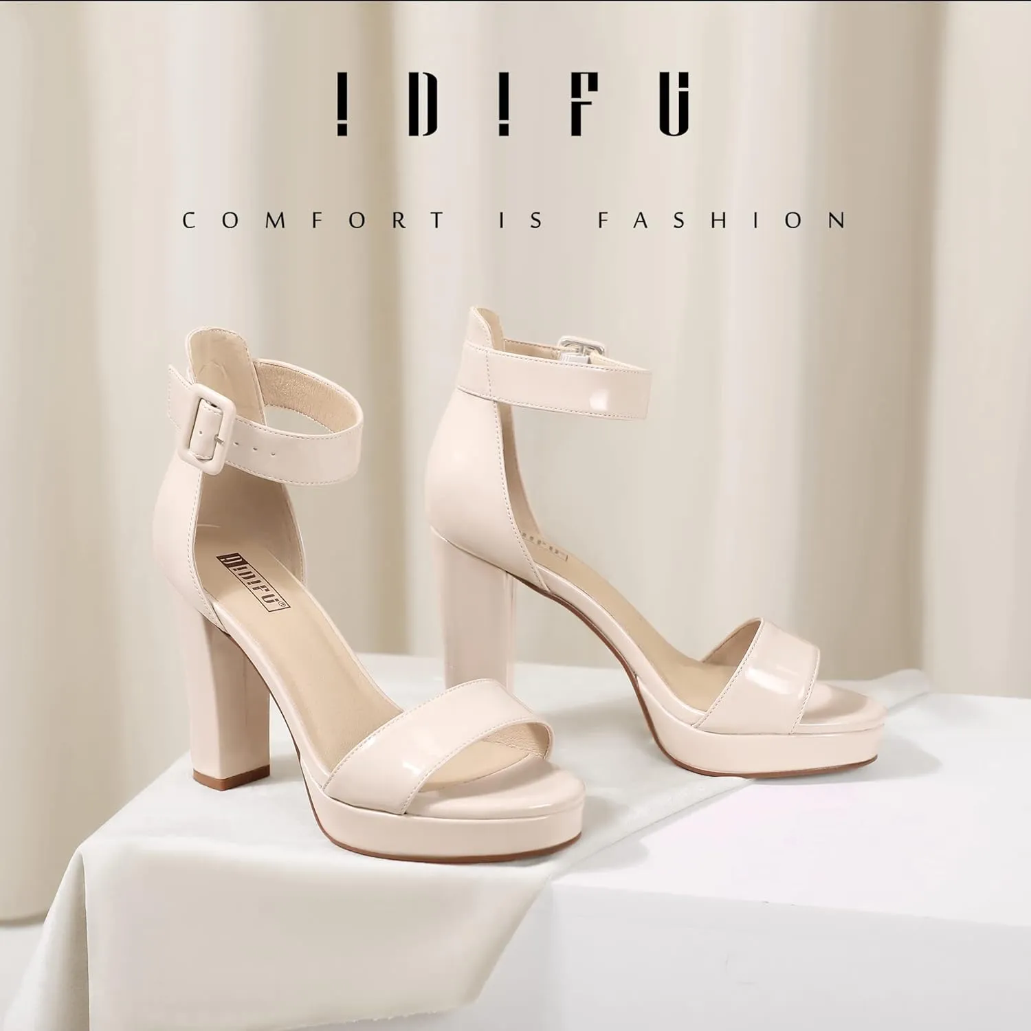 IDIFU Women's IN4 Sabrina Platform Chunky High Heels Ankle Strap Heeled Sandals Wedding Party Dress Shoes