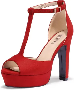 IDIFU Women's IN5 Polly Platform Chunky High Heels T-Strap Sexy Sandals Peep Toe Wedding Party Prom Dress Shoes for Women Bride