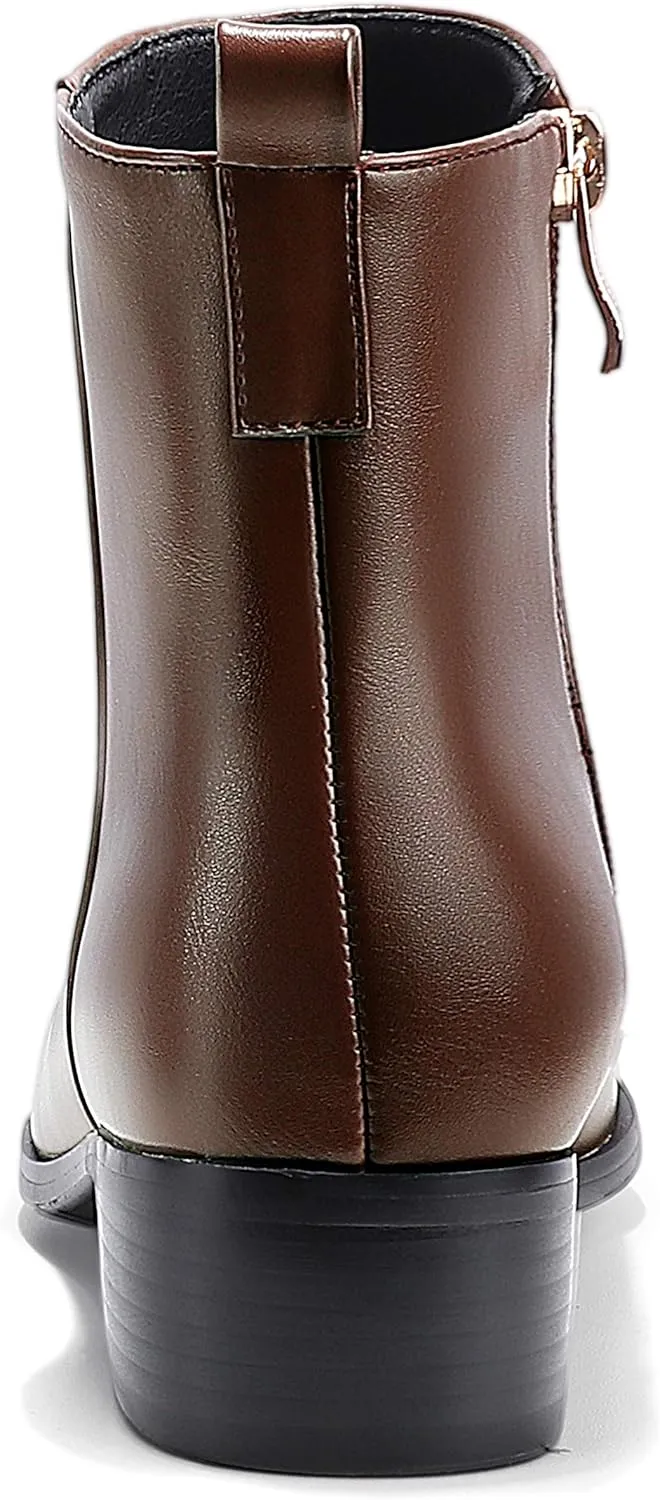 IDIFU Women's Romy Classic Pointed Toe Ankle Boots Side Zipper Low Block Heel Dress Booties