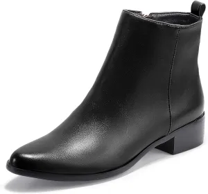 IDIFU Women's Romy Classic Pointed Toe Ankle Boots Side Zipper Low Block Heel Dress Booties
