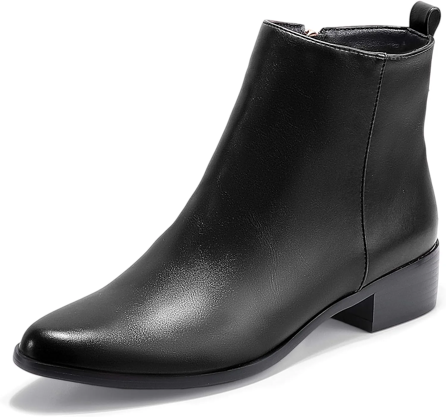 IDIFU Women's Romy Classic Pointed Toe Ankle Boots Side Zipper Low Block Heel Dress Booties