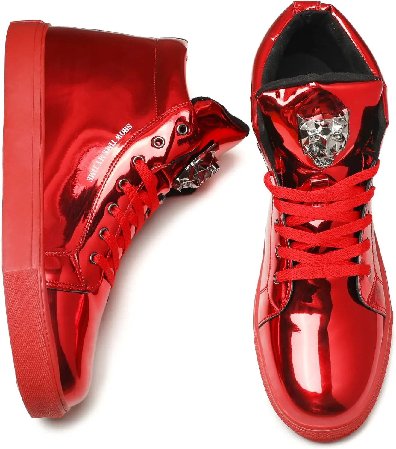 IGxx Men's Sneakers Punk Ankle Boots for Men Metal Rivet High Top Lace-up Running Basketball Shoes for Shiny Metal Decoration Shoes Motorcycle Boots