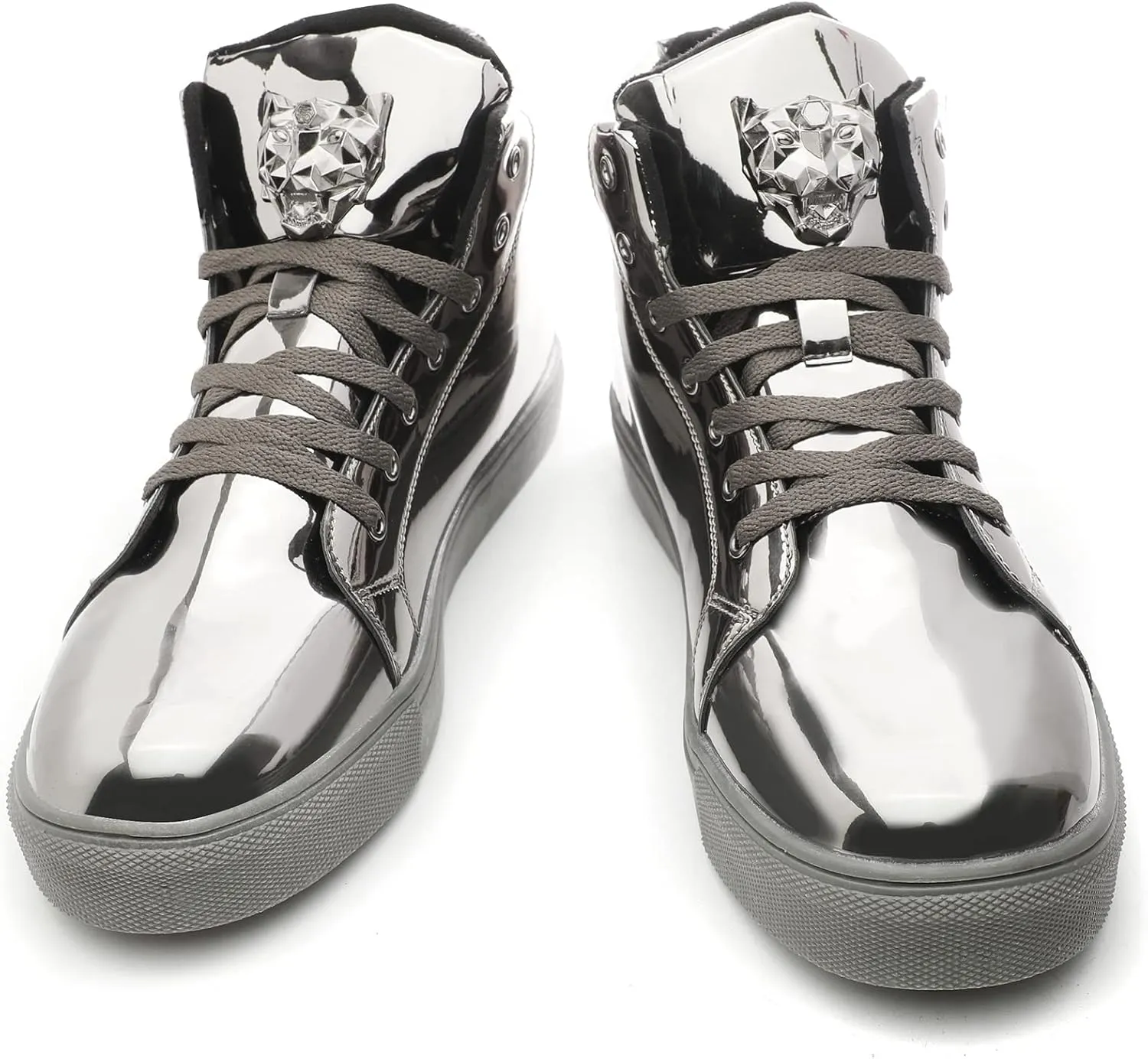 IGxx Men's Sneakers Punk Ankle Boots for Men Metal Rivet High Top Lace-up Running Basketball Shoes for Shiny Metal Decoration Shoes Motorcycle Boots