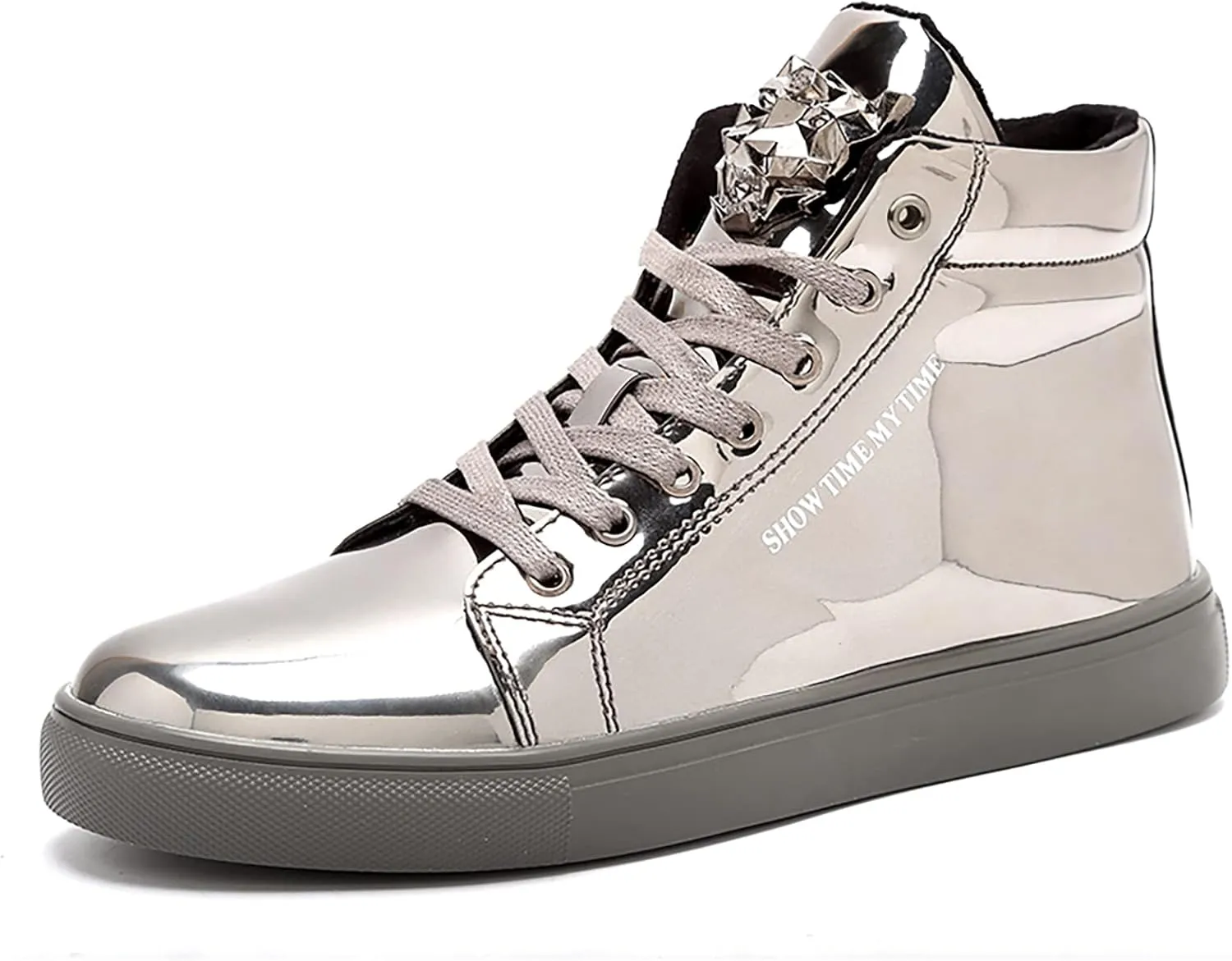 IGxx Men's Sneakers Punk Ankle Boots for Men Metal Rivet High Top Lace-up Running Basketball Shoes for Shiny Metal Decoration Shoes Motorcycle Boots