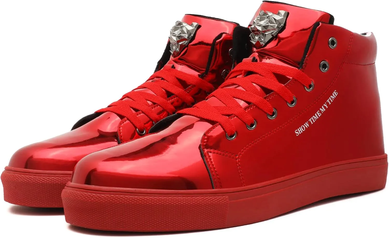 IGxx Men's Sneakers Punk Ankle Boots for Men Metal Rivet High Top Lace-up Running Basketball Shoes for Shiny Metal Decoration Shoes Motorcycle Boots