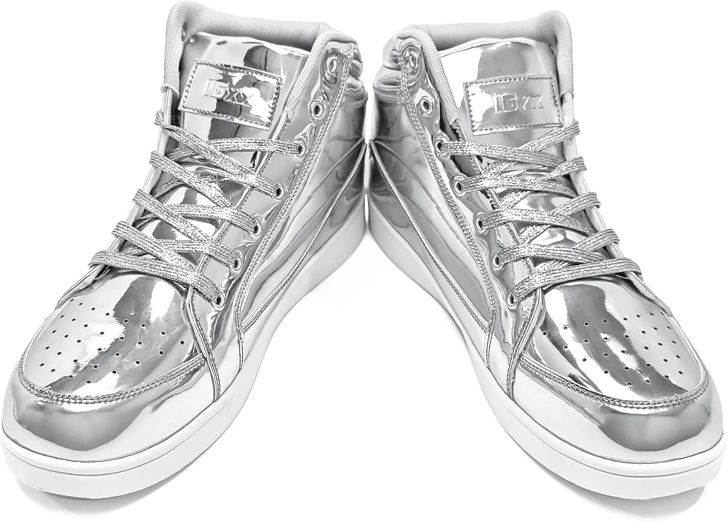 IGxx Men's Sneakers Punk Ankle Boots for Men Metal Rivet High Top Lace-up Running Basketball Shoes for Shiny Metal Decoration Shoes Motorcycle Boots