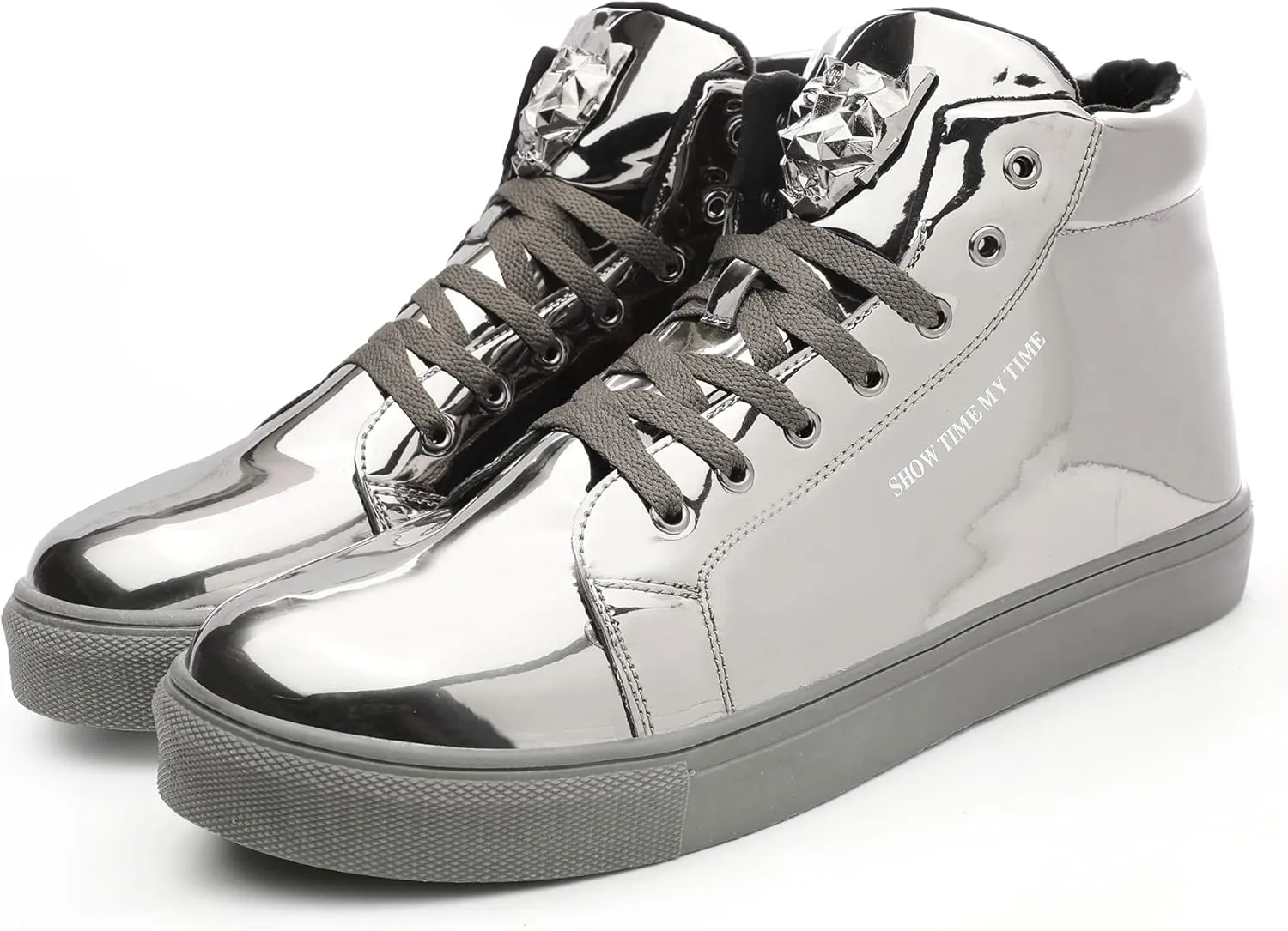IGxx Men's Sneakers Punk Ankle Boots for Men Metal Rivet High Top Lace-up Running Basketball Shoes for Shiny Metal Decoration Shoes Motorcycle Boots