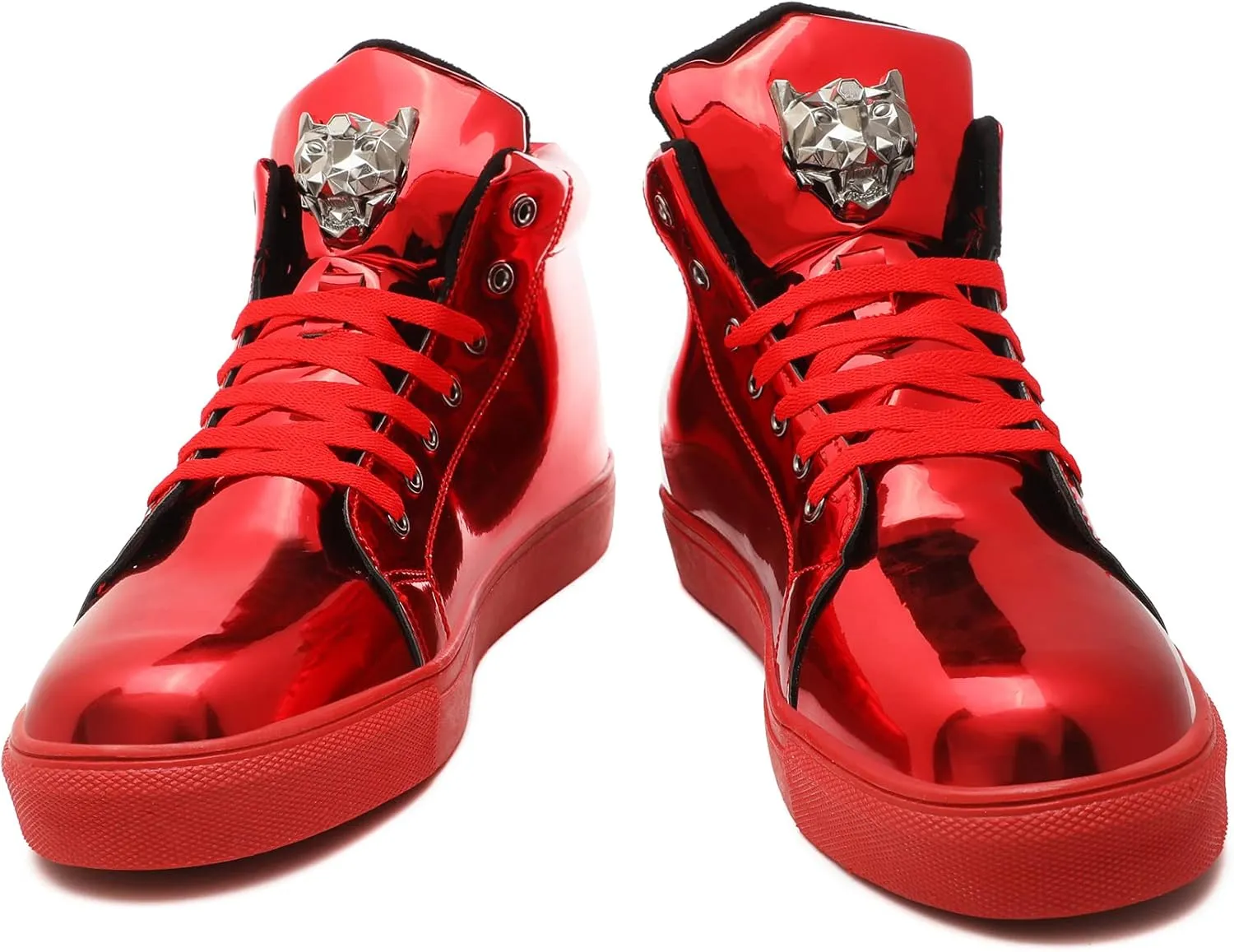 IGxx Men's Sneakers Punk Ankle Boots for Men Metal Rivet High Top Lace-up Running Basketball Shoes for Shiny Metal Decoration Shoes Motorcycle Boots