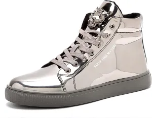 IGxx Men's Sneakers Punk Ankle Boots for Men Metal Rivet High Top Lace-up Running Basketball Shoes for Shiny Metal Decoration Shoes Motorcycle Boots