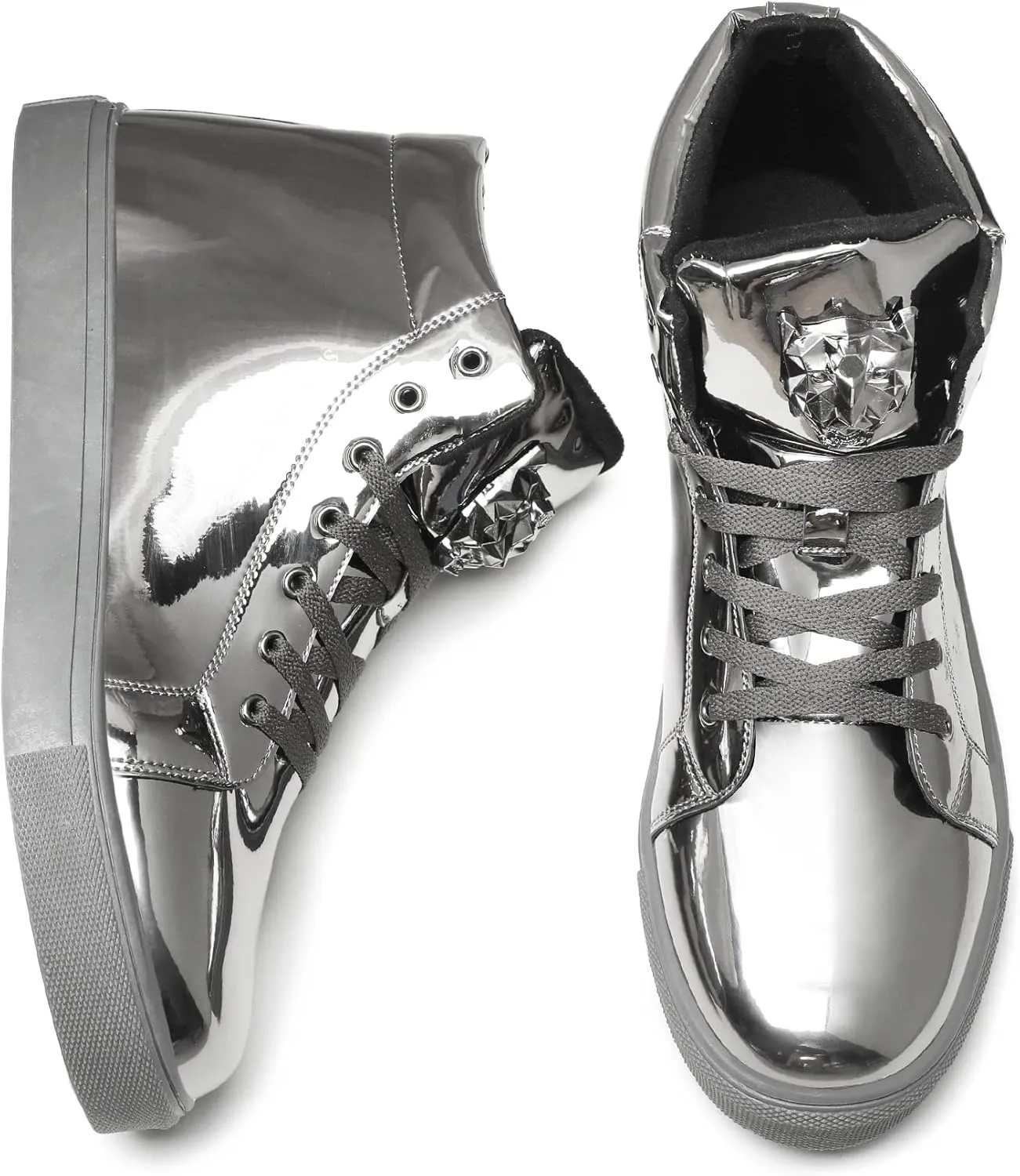 IGxx Men's Sneakers Punk Ankle Boots for Men Metal Rivet High Top Lace-up Running Basketball Shoes for Shiny Metal Decoration Shoes Motorcycle Boots