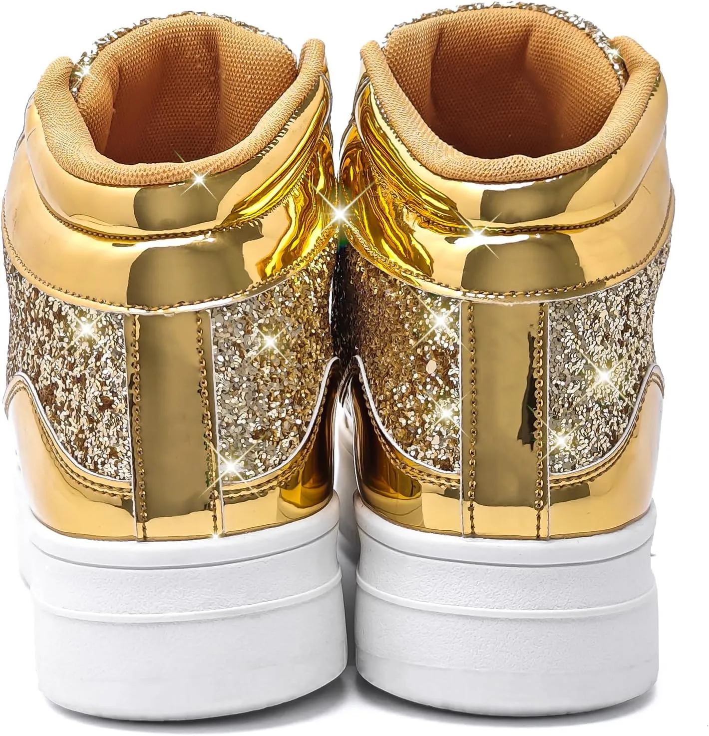 IGxx Womens Platform Glitter Shoes Black High Top Sparkly Sneakers Shiny Fashion Bling Dressy Sequin Metallic Sneakers Disco Wedding Shoes