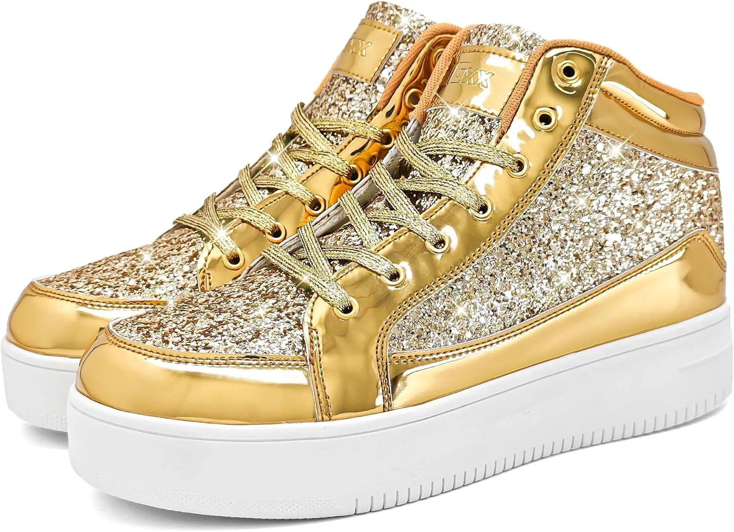 IGxx Womens Platform Glitter Shoes Black High Top Sparkly Sneakers Shiny Fashion Bling Dressy Sequin Metallic Sneakers Disco Wedding Shoes