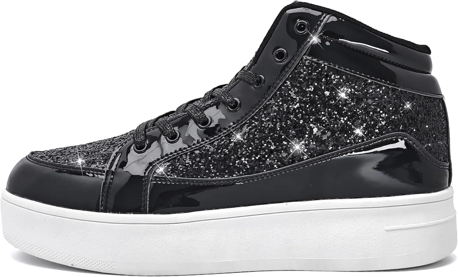 IGxx Womens Platform Glitter Shoes Black High Top Sparkly Sneakers Shiny Fashion Bling Dressy Sequin Metallic Sneakers Disco Wedding Shoes