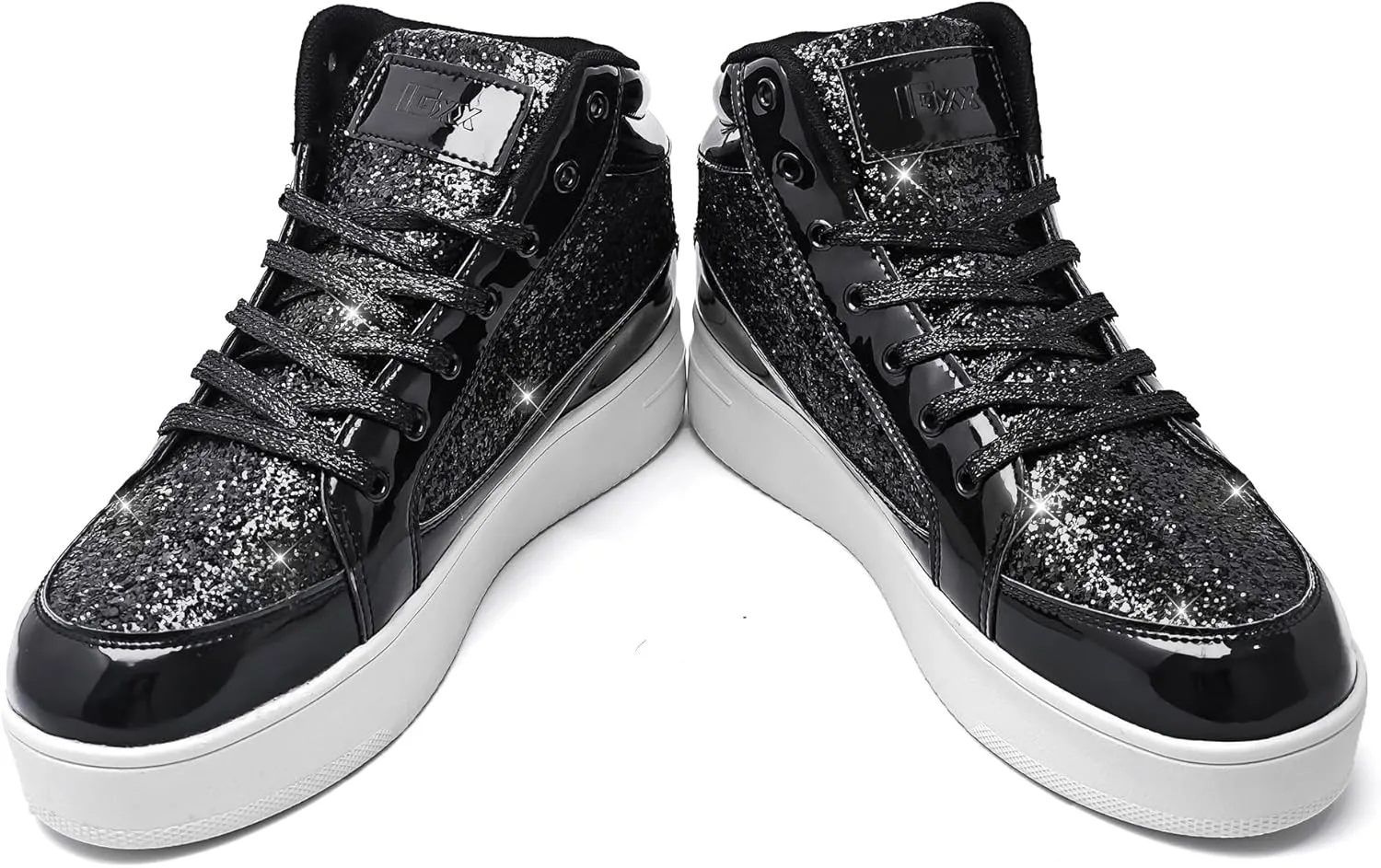 IGxx Womens Platform Glitter Shoes Black High Top Sparkly Sneakers Shiny Fashion Bling Dressy Sequin Metallic Sneakers Disco Wedding Shoes