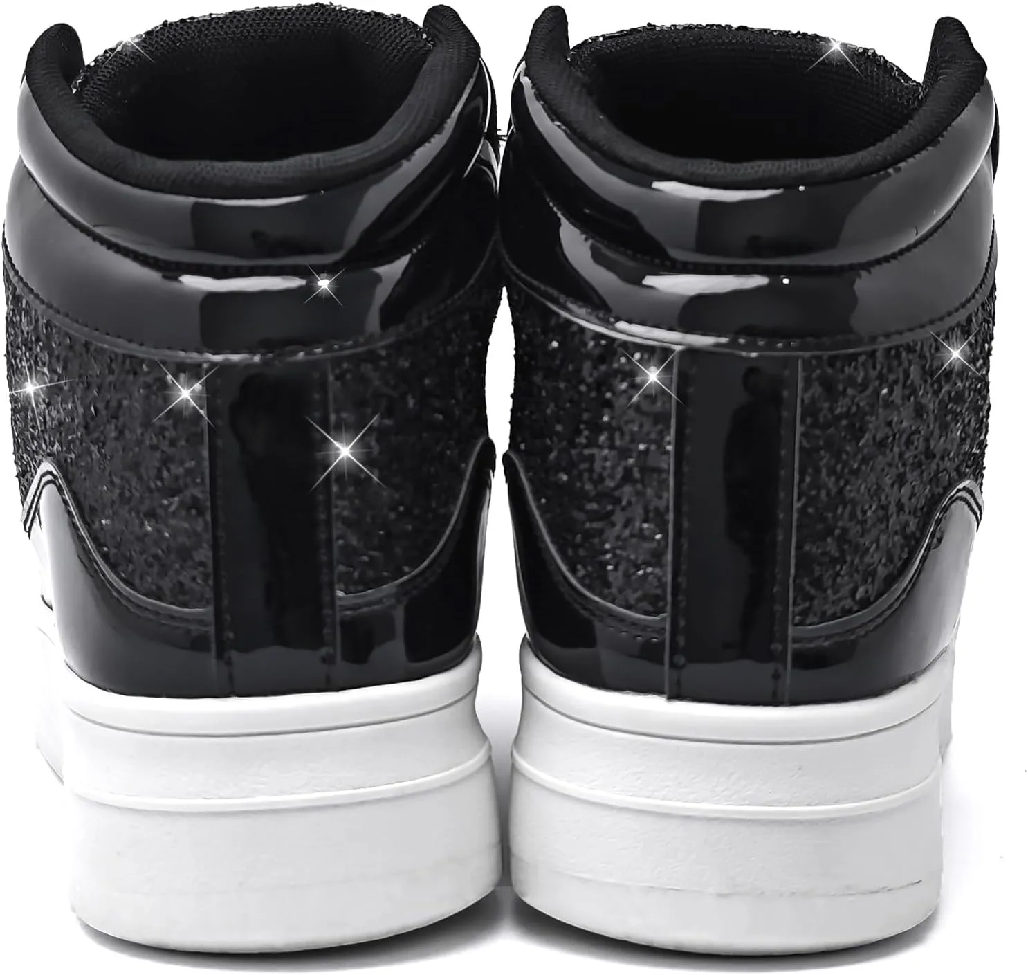 IGxx Womens Platform Glitter Shoes Black High Top Sparkly Sneakers Shiny Fashion Bling Dressy Sequin Metallic Sneakers Disco Wedding Shoes